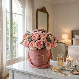 Yuvarlak Pembe Kadife Kutuda Pastel Pembe Güller - Görsel 3