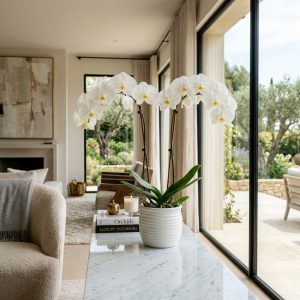Beyaz Seramik Saksıda Çift Dal Beyaz Phalaenopsis Orkide - Görsel 3